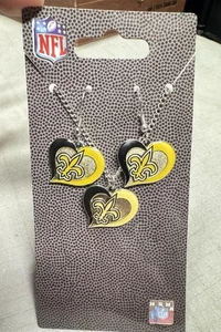 NWT NFL New Orleans Saints Swirl Heart Necklace & Earring 3pcs Set Jewelry - Picture 1 of 3
