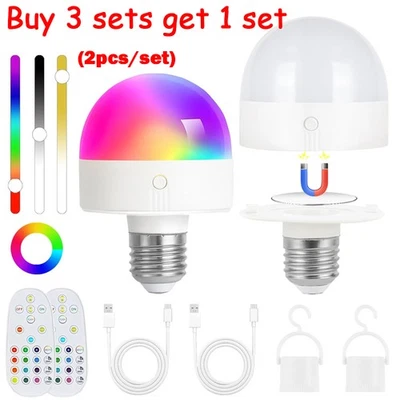 2PK Dimmable Light Bulbs Rechargeable Remote Control Battery Operated Light Bulb