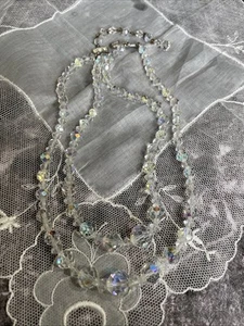 Vintage AB Crystal Beaded 2 Strand Necklace Jewelry E-8 - Picture 1 of 7