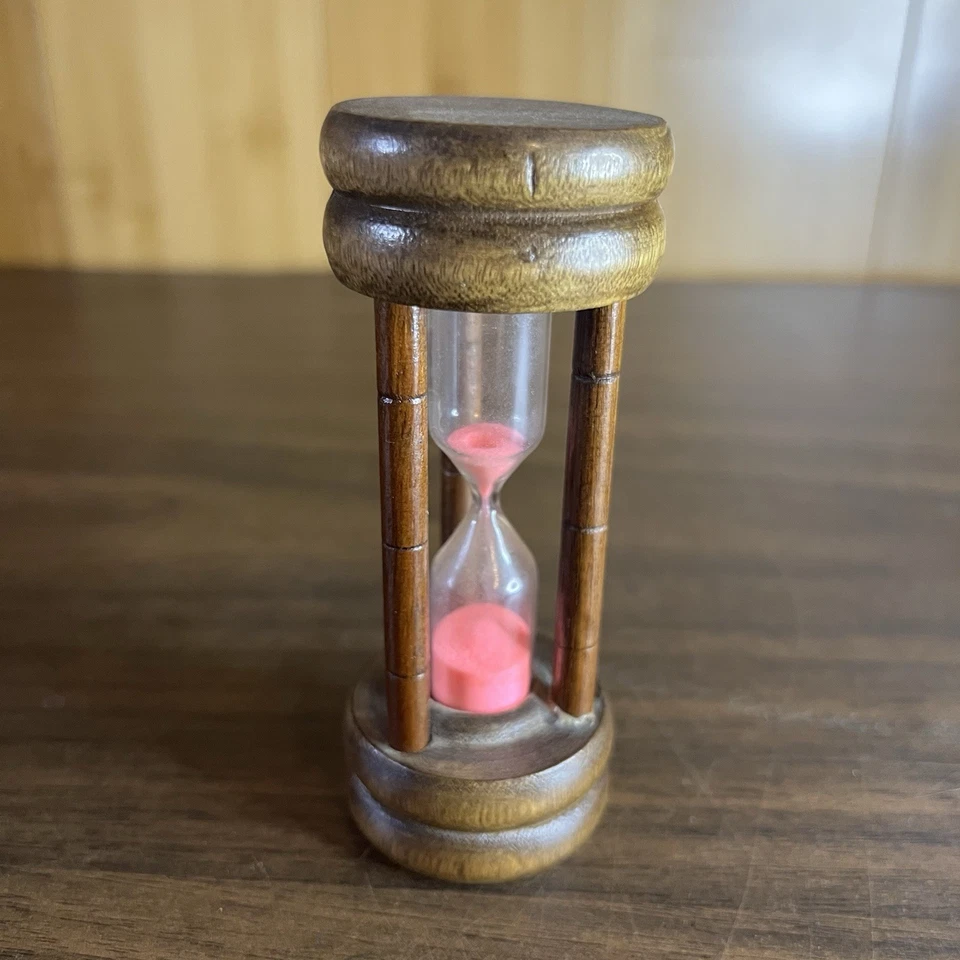 老式工作粉红色沙木 20 世纪 70 年代小时玻璃蛋计时器罕见 — 第 1/4 张图片