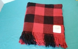 Blanket Nido Notte Italia Plaid Red Throw w/Fringe 50” X 52” Made In Italy - Picture 1 of 6
