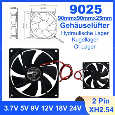 Lüfter 90mm Gehäuselüfter Silent PC Gehäuse lüfter 3.7V  5V 12V 18V 24V DC 2Pin - Bild 1 von 4