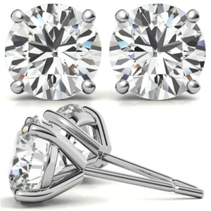 3.00 Ct G VS2 Round Cut Lab Grown Diamond Stud Earrings 14k Push Back - Picture 1 of 4