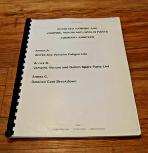 XG766 Sea Vampire Venom Goblin Parts Summary annexes TamAir Tamworth copy - Picture 1 of 9