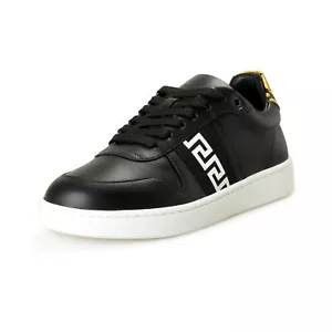 Versace Men's Black & Gold Logo Details Leather Sneakers Shoes US 6 IT 39 - Picture 1 of 8