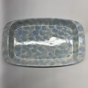 Ceramic Tray Hand Painted Signed Blue and White Sponge Design 7.75"X13" Vtg 1988 - Picture 1 of 8