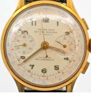 VINTAGE MEN'S THORESEN RECIPRO REGISTER 17 JEWEL MANUAL WRISTWATCH - Imagen 1 de 9
