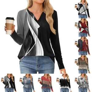 Womens Long Sleeve Tops 2024 Floral Shirt V Neck Tops Loose Fit Casual Shirts - Picture 1 of 17