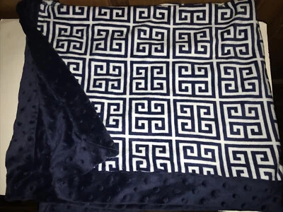 Mud Pie Blue Minky Baby Security Throw Blanket Lovey Swaddle Geometric 30" x 36” - Image 1 of 4