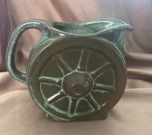 FRANKOMA Pottery: Prairie Green Wagon Wheel Creamer / Brown Bud Vase - Picture 1 of 6