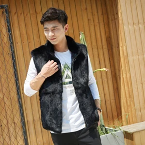 Mens Real Rex Rabbit Fur Vest Hooded Winter Warm Gilet Waistcoats Jacket Outwear - Picture 1 of 15