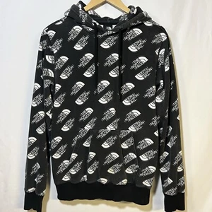 North Face Hoodie Sweatshirt Mens sz Small Black White All Over Print Pullover - Picture 1 of 6