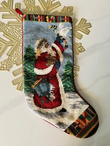 Medias de Navidad de terciopelo de lana vintage con punta de aguja del viejo mundo Santa Dove Tree - Imagen 1 de 7