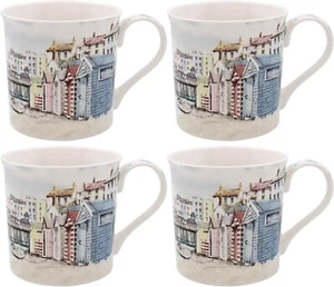 Set of 4 Coffee Tea Mugs Sandy Bay Beach Coastal Theme with Gift Box - Picture 1 of 1