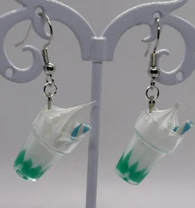 Green Quirky Cute Milkshake Sundae Earrings Fun Summer Festival Jewellery Gift - Picture 1 of 2