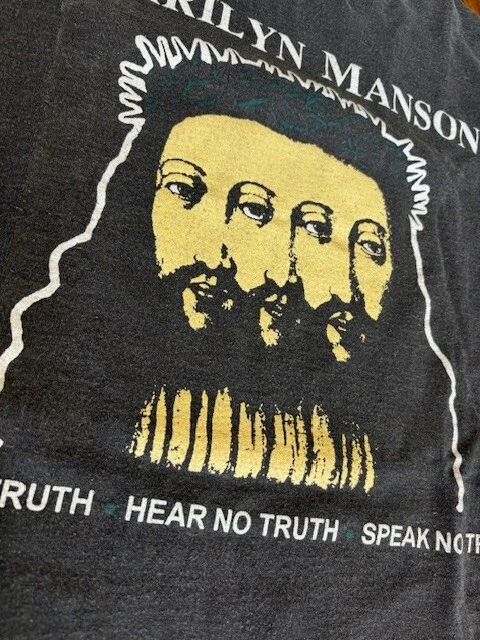 RARE VTG Y2K GIANT TAG MARILYN MANSON SPEAK NO TRUTH BELIEVE LIE SHIRT LARGE EUC - Image 1 of 4