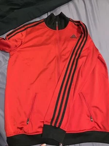 Adidas Track Jacket Boy’s XL Full Zip Red Black 3 Stripes Mock Neck Sz 18 - Picture 1 of 9