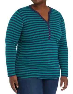 Top tejido Henley a rayas verde y azul marino Chaps talla 2X, manga larga, 100 % algodón, nuevo con etiquetas - Imagen 1 de 3