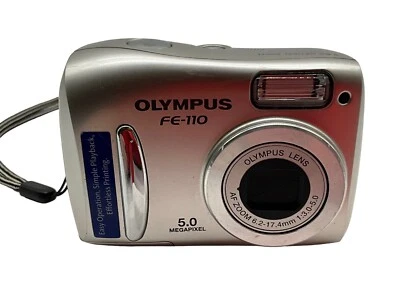 Olympus FE-110 Silver Digital Camera with Cord, Untested Electronics Collectible - Image 1 of 4