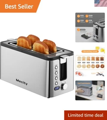 Stylish 1300W Stainless Steel Toaster with Extra Wide Slots & Warming Rack - Image 1 of 4
