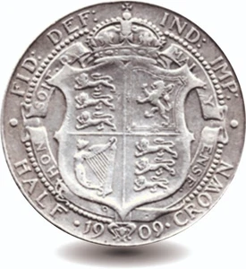Royal Mint 1909 Sterling Silver Edwardian Half Crown UK Coin Good/Fine Grade - Picture 1 of 4