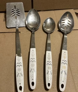 Vintage Set , 4 Kitchen Utensils Flint Arrowhead  Harvest Wheat Spoons & Spatula - Picture 1 of 8