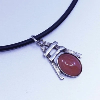 Collar de goma negra hecho a mano de plata de ley 925 de 18”, con colgante de ágata Foto 1 de 4