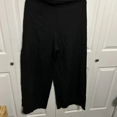 Pantalones Largos Completos Bryn Walker Talla L L L Lino Pesado Palazzo Pierna Ancha en Negro Foto 1 de 4