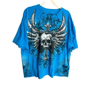 Tapout Y2K Vintage MMA Elite Affliction Skull Cross Blau T-Shirt Grunge XXL Goth - Bild 1 von 11