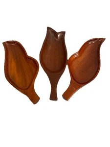 3 Vntg Midcentury Mevs Solid Mahogany Handmade Wooden Plates Haiti - Picture 1 of 8