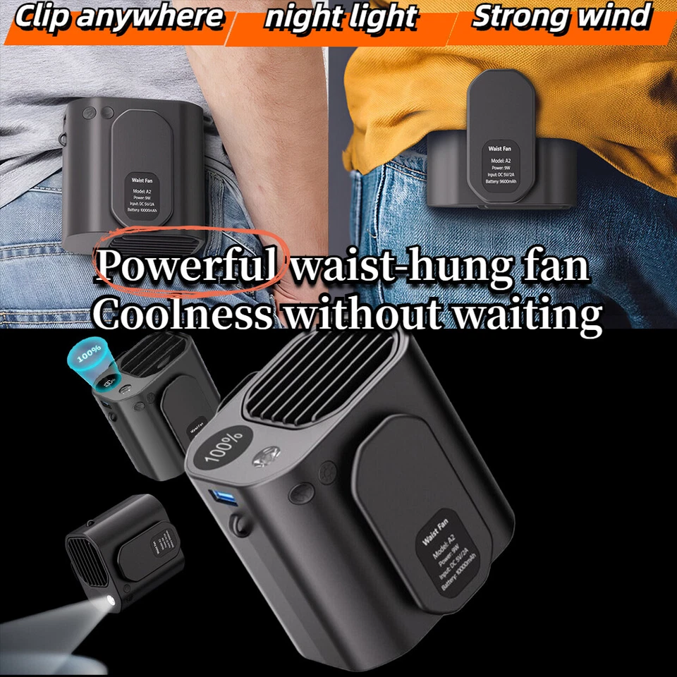 Portable Waist Belt Clip Hanging Cooling Fan Rechargeable Power Bank USB Outdoor - image 1 of 4