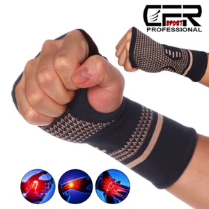 Copper Wrist Support Brace Compression Sleeve Arthritis Carpal Tunnel Hand Sport - Picture 1 of 14