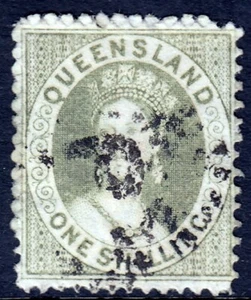 QUEENSLAND — SCOTT 30 (SG 71) — 1868 1/- QV GRN. ESTRELLA CORTA GRIS — MH — SCV $175 - Imagen 1 de 2