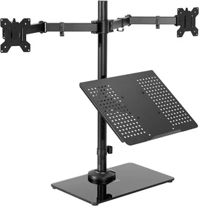 Freestanding Dual Computer Monitor and Laptop Combo Desk Stand with Glass Base, - Picture 1 of 8