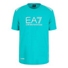 Emporio Armani EA7 bawełniany srebrny logo turkus niebieski t-shirt