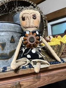 Primitive Vintage Style Halloween Doll W/vintage Tart Pan Necklace - Picture 1 of 4