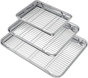 Baking Sheet with Rack Set (3 Pans + 3 Racks), Stainless Steel Baking Pan Cookie - Picture 1 of 7