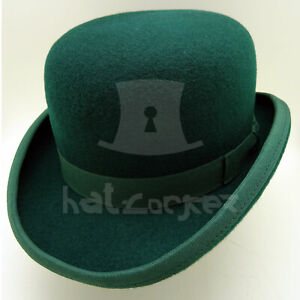 CLASSIC Wool Felt Bowler Hat Billycock Derby Round Crown Gangster | 61cm | Green
