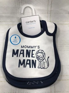 Carters 4pk Waterproof Infant Baby Feeding Bib Bibs Mommy Mane Man Navy Blue - Picture 1 of 8