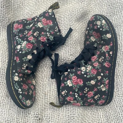 Doc Martens Hackney Floral Womens Size 7 Black Canvas Ankle Boots Shoes EUR 38 - Image 1 of 4
