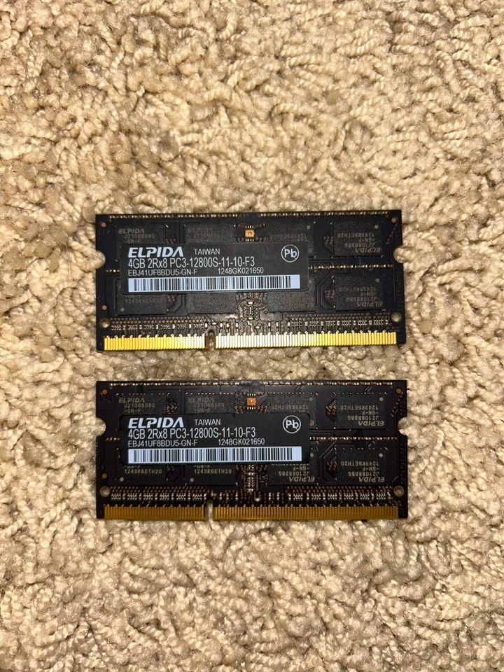 Elpida 8GB (4GBx2) SODIMM RAM 2Rx8 PC3-12800S-11-10-F3 EBJ41UF8BDU5-GN-F - Image 1 of 1