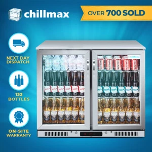 Chillmax SS Bar Fridge 2-Door Glass Beer Wine Undercounter Commercial - Picture 1 of 11