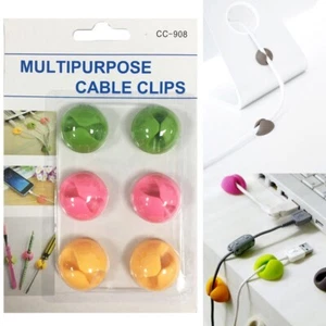 Cable Tidy Clips self adhesive Pack of 6 Multi Purpose Table Desk Tidy Wires - Picture 1 of 2