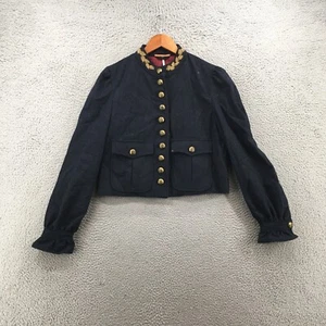 Free People Military Blazer Jacket Womens S Blue Long Puff Sleeve Buttons Wool - Picture 1 of 20