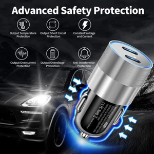 40W Dual USB Type-C Fast Car Charger Adapter For iPhone iPad Android Samsung - Picture 1 of 9
