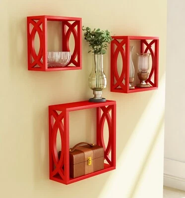 Decorativo Madera Estantes de Pared para Salón Hogar Decoración 3 Piezas Rojo - Imagen 1 de 3