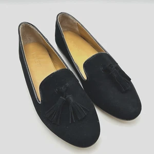J Crew Shoes Womens 6 Black Suede Loafers Tassel Slip On Casual Smoking Flats - Picture 1 of 7
