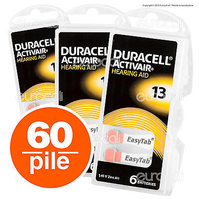 60 Batterie PILE Duracell Activair 13 Per Apparecchi Acustici PROTESI Udito PR48 • 21.95€