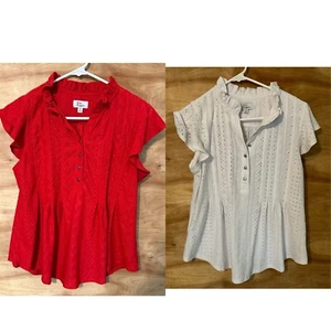 Lot Of 2 Kim Rogers Eyelet Pullover  Flutter Sleeve Shirt Top Blouse Women’s PS - Picture 1 of 10