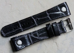 Correa de reloj de piloto de 22 mm de extremo abierto de cuero de grano de cocodrilo AVIATOR del Reino Unido 3 vendida - Imagen 1 de 4